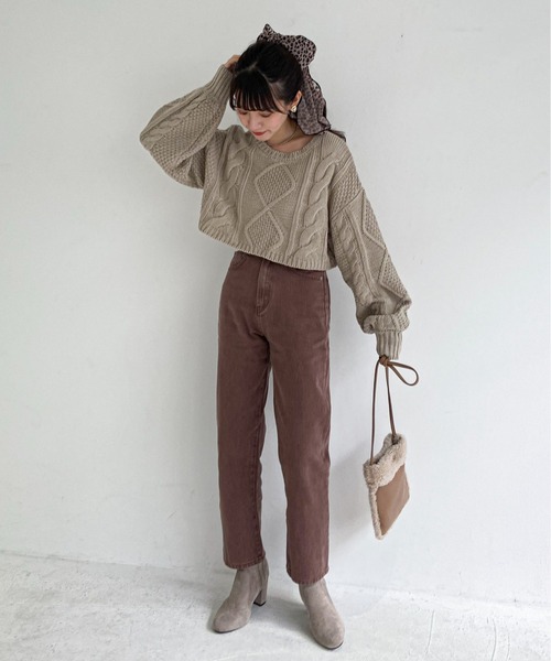 EPIMI E'PIMMY（エピミエピミー）の「ケーブルショートニット（ニット/セーター・レディース・ピンクベージュ/オフホワイト/ブラウン/ベージュ・MEDIUM）」の15枚目の写真