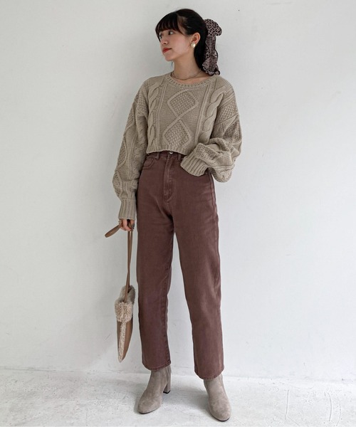 EPIMI E'PIMMY（エピミエピミー）の「ケーブルショートニット（ニット/セーター・レディース・ピンクベージュ/オフホワイト/ブラウン/ベージュ・MEDIUM）」の16枚目の写真