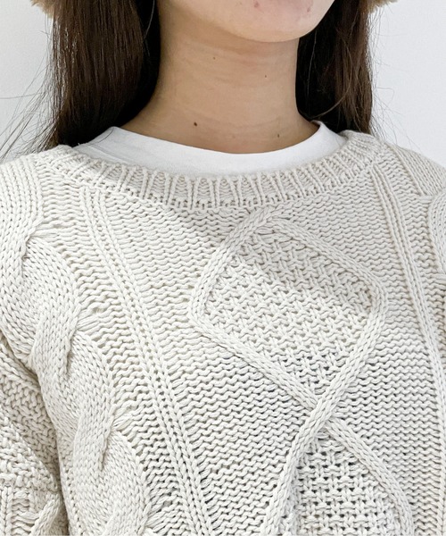 EPIMI E'PIMMY（エピミエピミー）の「ケーブルショートニット（ニット/セーター・レディース・ピンクベージュ/オフホワイト/ブラウン/ベージュ・MEDIUM）」の14枚目の写真