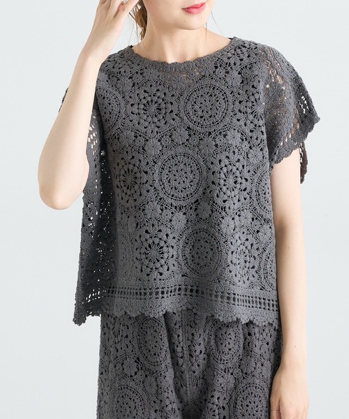 PUAL CE CIN（ピュアルセシン）の「コード糸レースプルオーバー（ニット/セーター・レディース・ブラック/グレー/ナチュラル・FREE）」の5枚目の写真