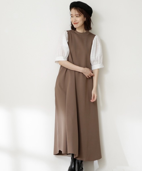 N.(N. Natural Beauty Basic)(エヌエヌナチュラルビューティーベーシック)の「◆ボリュームパフニットワンピース(ワンピース・レディース・ブラック/モカ・MEDIUM)」の1枚目の写真