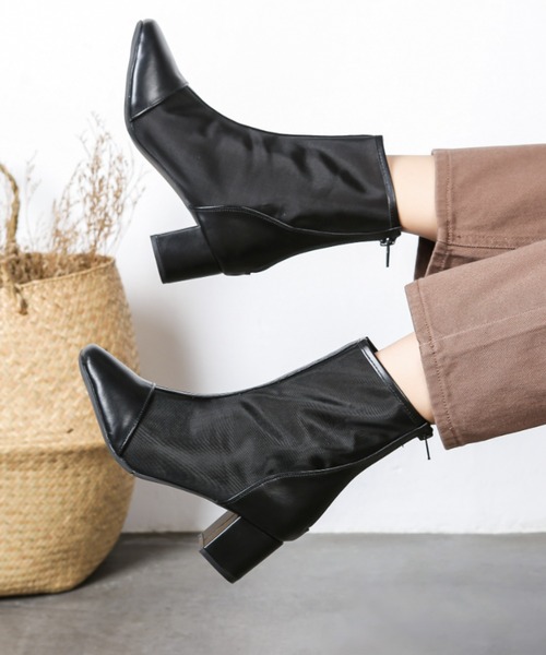 Shoes in Closet（シューズインクローゼット）の「スクエアトゥ シアーチュール メッシュ ブーツ 1869WB（ブーツ・レディース・アイボリー/ブラック/ダークブラウン/グレー・3L/M/XS/L/LL/S）」の8枚目の写真