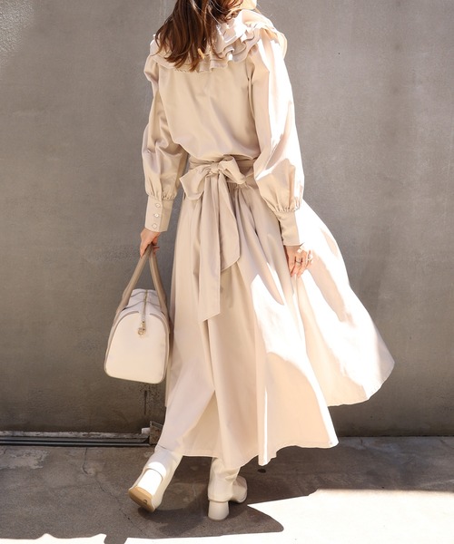 one after another NICE CLAUP（ワンアフターアナザーナイスクラップ）の「【WEB限定色あり】バックリボンフレアスカート<セットアップブラウスあり>（スカート・レディース・ブラック/ベージュ/ネイビー/ブラック系その他/ブラウン系その他・FREE）」の16枚目の写真