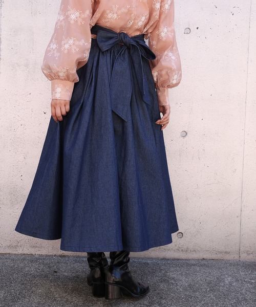 one after another NICE CLAUP（ワンアフターアナザーナイスクラップ）の「【WEB限定色あり】バックリボンフレアスカート<セットアップブラウスあり>（スカート・レディース・ブラック/ベージュ/ネイビー/ブラック系その他/ブラウン系その他・FREE）」の11枚目の写真