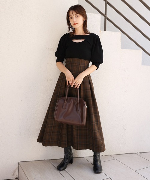 one after another NICE CLAUP（ワンアフターアナザーナイスクラップ）の「【WEB限定色あり】バックリボンフレアスカート<セットアップブラウスあり>（スカート・レディース・ブラック/ベージュ/ネイビー/ブラック系その他/ブラウン系その他・FREE）」の9枚目の写真