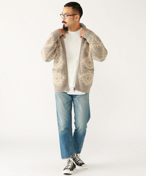 BEAMS PLUS（ビームスプラス）の「BEAMS PLUS / 5ゲージ スノーパターン ジップ ニット ブルゾン（ニット/セーター・メンズ・ベージュ/ブラウン・LARGE/MEDIUM/X-LARGE/SMALL）」の3枚目の写真