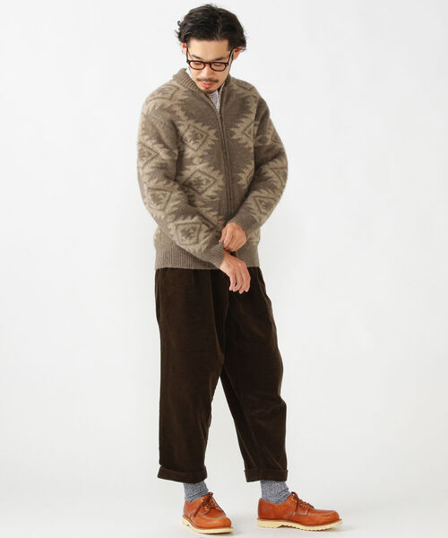 BEAMS PLUS（ビームスプラス）の「BEAMS PLUS / 5ゲージ スノーパターン ジップ ニット ブルゾン（ニット/セーター・メンズ・ベージュ/ブラウン・LARGE/MEDIUM/X-LARGE/SMALL）」の7枚目の写真