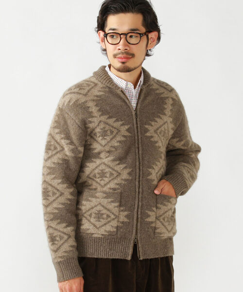 BEAMS PLUS（ビームスプラス）の「BEAMS PLUS / 5ゲージ スノーパターン ジップ ニット ブルゾン（ニット/セーター・メンズ・ベージュ/ブラウン・LARGE/MEDIUM/X-LARGE/SMALL）」の12枚目の写真