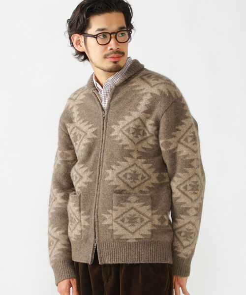BEAMS PLUS（ビームスプラス）の「BEAMS PLUS / 5ゲージ スノーパターン ジップ ニット ブルゾン（ニット/セーター・メンズ・ベージュ/ブラウン・LARGE/MEDIUM/X-LARGE/SMALL）」の13枚目の写真