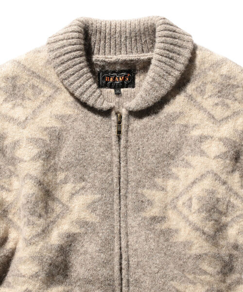 BEAMS PLUS（ビームスプラス）の「BEAMS PLUS / 5ゲージ スノーパターン ジップ ニット ブルゾン（ニット/セーター・メンズ・ベージュ/ブラウン・LARGE/MEDIUM/X-LARGE/SMALL）」の15枚目の写真