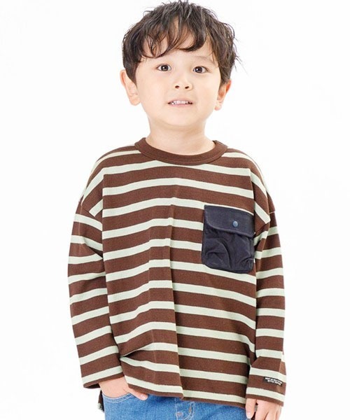 F.O.U（エフオーユー）の「F.O.KIDS/エフオーキッズ 先染めボーダービッグTシャツ ボーダーTシャツ（Tシャツ/カットソー・キッズ・ネイビー×ホワイト/ブラック×ホワイト/ブラック系その他/ブラウン系その他・140/130）」の3枚目の写真