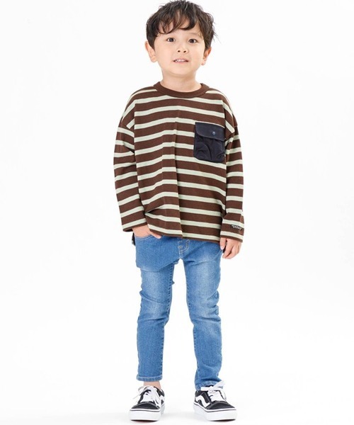 F.O.U（エフオーユー）の「F.O.KIDS/エフオーキッズ 先染めボーダービッグTシャツ ボーダーTシャツ（Tシャツ/カットソー・キッズ・ネイビー×ホワイト/ブラック×ホワイト/ブラック系その他/ブラウン系その他・140/130）」の6枚目の写真