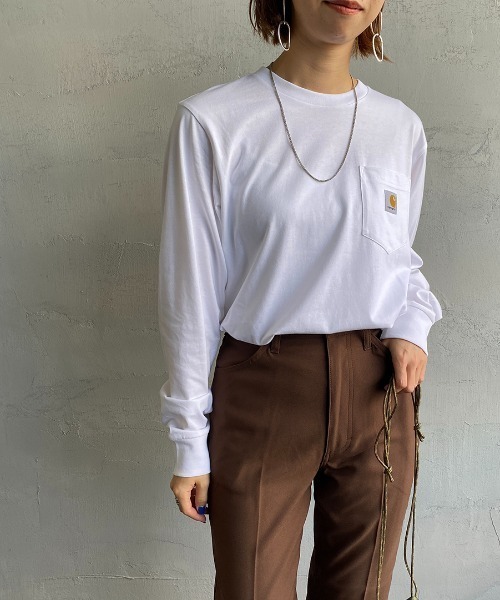 Carhartt WIP（カーハートダブリューアイピー）の「[carhartt WIP/カーハートダブリューアイピー] ロングスリーブ ポケットTシャツ（Tシャツ/カットソー・レディース・ホワイト/ブラック/オリーブ/ワイン/グリーン・S/M/L/XL/XS）」の13枚目の写真