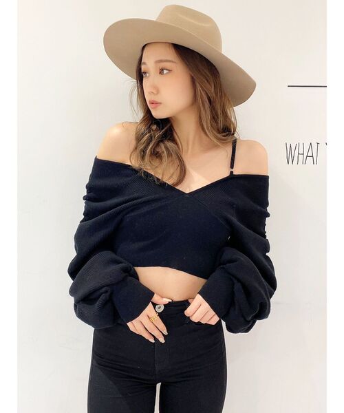 GYDA（ジェイダ）の「アームギャザーオフショル ニット トップス（ニット/セーター・レディース・アイボリー/ブラック/マスタード・FREE）」の12枚目の写真