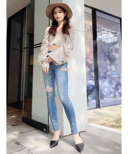 GYDA（ジェイダ）の「アームギャザーオフショル ニット トップス（ニット/セーター・レディース・アイボリー/ブラック/マスタード・FREE）」の19枚目の写真