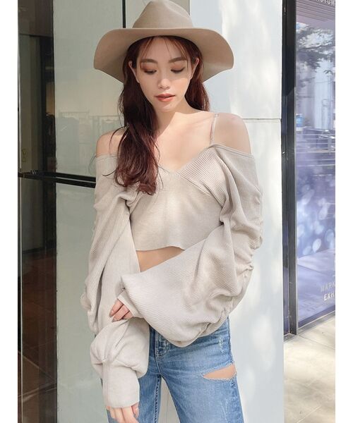 GYDA（ジェイダ）の「アームギャザーオフショル ニット トップス（ニット/セーター・レディース・アイボリー/ブラック/マスタード・FREE）」の9枚目の写真