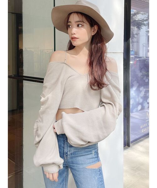 GYDA（ジェイダ）の「アームギャザーオフショル ニット トップス（ニット/セーター・レディース・アイボリー/ブラック/マスタード・FREE）」の13枚目の写真