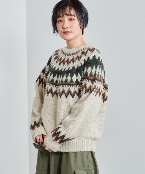 cepo（セポ）の「ノルディック ジャガードニット　柄アソート（ニット/セーター・レディース・オフホワイト/カーキ/ダークグレー/チャコール・M）」の2枚目の写真