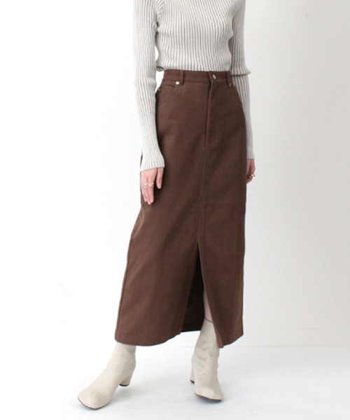 STYLEBLOCK(スタイルブロック)の「起毛カツラギタイトロングスカート(スカート・レディース・アイボリー/グレイッシュベージュ/チャコールグレー/マスタード/ブラウン・M)」の3枚目の写真