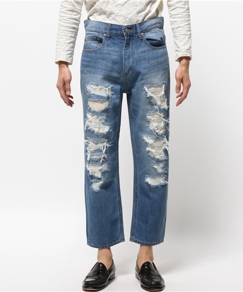 WEGO(ウィゴー)の「WEGO/クラッシュアンクルデニムパンツ(デニムパンツ・メンズ・インディゴブルー・MEDIUM/LARGE)」の9枚目の写真