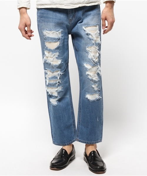 WEGO(ウィゴー)の「WEGO/クラッシュアンクルデニムパンツ(デニムパンツ・メンズ・インディゴブルー・MEDIUM/LARGE)」の7枚目の写真