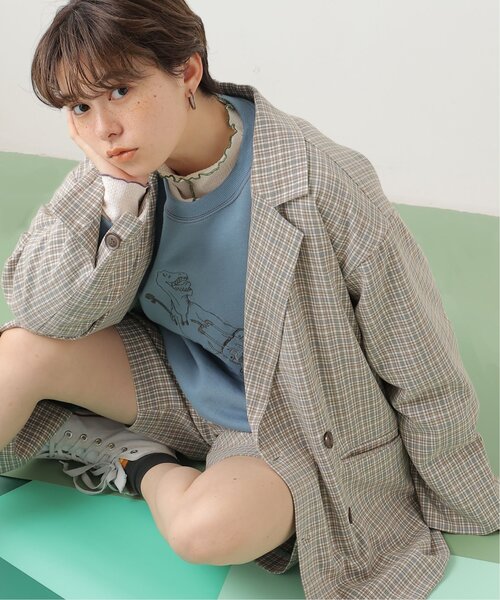 DOUBLE NAME(ダブルネーム)の「オリジナル先染めチェックゆるジャケット(テーラードジャケット・レディース・ブラック/ベージュ/パープル・FREE)」の2枚目の写真