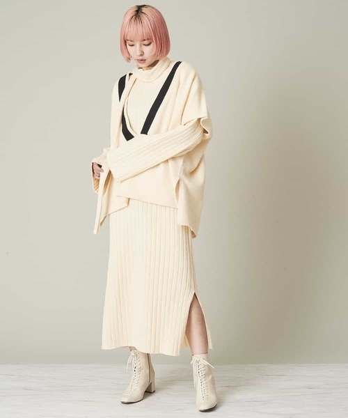 A de a.v.v（アードアー・ヴェ・ヴェ）の「ベルト付きスタンドネックリブニットワンピース（ワンピース・レディース・ブラック/ブルー/アイボリー・39）」の18枚目の写真