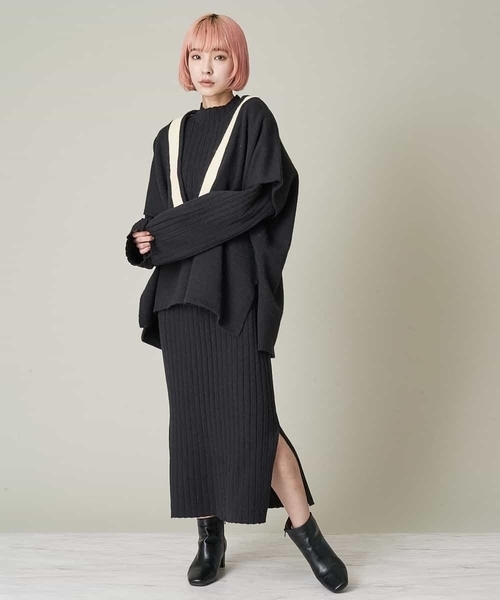 A de a.v.v（アードアー・ヴェ・ヴェ）の「ベルト付きスタンドネックリブニットワンピース（ワンピース・レディース・ブラック/ブルー/アイボリー・39）」の20枚目の写真