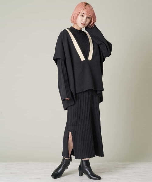 A de a.v.v（アードアー・ヴェ・ヴェ）の「ベルト付きスタンドネックリブニットワンピース（ワンピース・レディース・ブラック/ブルー/アイボリー・39）」の21枚目の写真