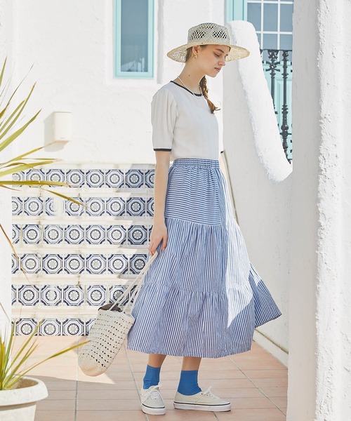 PURIL（ピュリル）の「【PURIL】パイピングタックスリーブ半袖リブトップス（Tシャツ/カットソー・レディース・ベージュ/ブラック/ホワイト・FREE）」の18枚目の写真