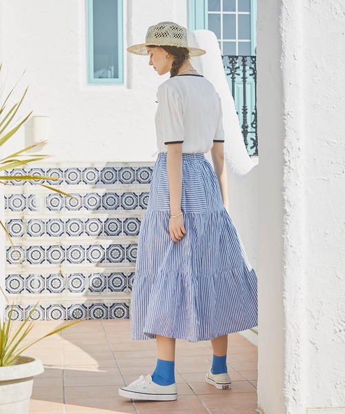 PURIL（ピュリル）の「【PURIL】パイピングタックスリーブ半袖リブトップス（Tシャツ/カットソー・レディース・ベージュ/ブラック/ホワイト・FREE）」の19枚目の写真