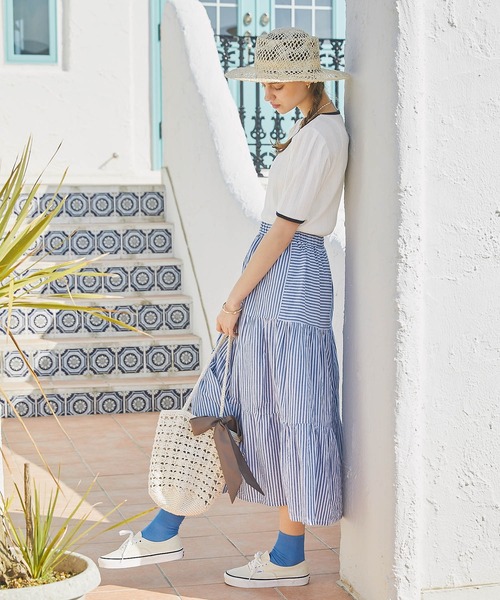 PURIL（ピュリル）の「【PURIL】パイピングタックスリーブ半袖リブトップス（Tシャツ/カットソー・レディース・ベージュ/ブラック/ホワイト・FREE）」の20枚目の写真