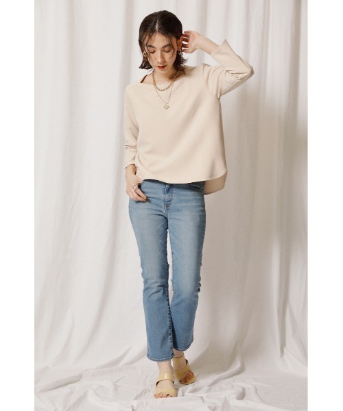 crie conforto(クリーコンフォルト)の「2重織ストレッチブラウス(Tシャツ/カットソー・レディース・ブラック/グレイッシュベージュ・MEDIUM/SMALL)」の9枚目の写真