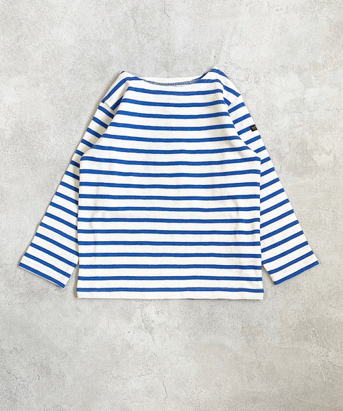 BIG FIELD（ビッグフィールド）の「ボーダーボートネックロンT（80～150cm）（Tシャツ/カットソー・キッズ・オフホワイト/ピンク/オレンジ/ブルー/グリーン/グリーン系その他・90/100/110/120/80/130/95/140/150）」の2枚目の写真