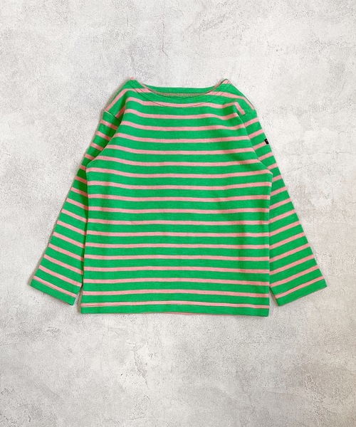 BIG FIELD（ビッグフィールド）の「ボーダーボートネックロンT（80～150cm）（Tシャツ/カットソー・キッズ・オフホワイト/ピンク/オレンジ/ブルー/グリーン/グリーン系その他・90/100/110/120/80/130/95/140/150）」の3枚目の写真