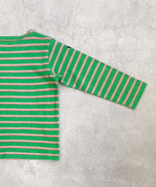 BIG FIELD（ビッグフィールド）の「ボーダーボートネックロンT（80～150cm）（Tシャツ/カットソー・キッズ・オフホワイト/ピンク/オレンジ/ブルー/グリーン/グリーン系その他・90/100/110/120/80/130/95/140/150）」の8枚目の写真