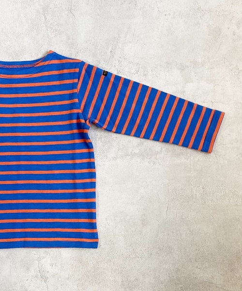 BIG FIELD（ビッグフィールド）の「ボーダーボートネックロンT（80～150cm）（Tシャツ/カットソー・キッズ・オフホワイト/ピンク/オレンジ/ブルー/グリーン/グリーン系その他・90/100/110/120/80/130/95/140/150）」の9枚目の写真