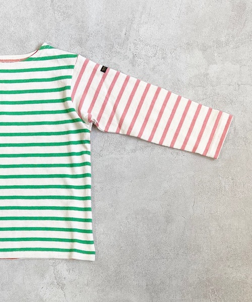 BIG FIELD（ビッグフィールド）の「ボーダーボートネックロンT（80～150cm）（Tシャツ/カットソー・キッズ・オフホワイト/ピンク/オレンジ/ブルー/グリーン/グリーン系その他・90/100/110/120/80/130/95/140/150）」の11枚目の写真