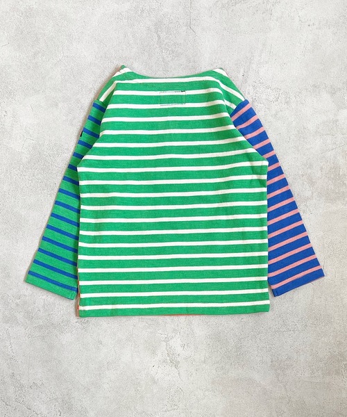 BIG FIELD（ビッグフィールド）の「ボーダーボートネックロンT（80～150cm）（Tシャツ/カットソー・キッズ・オフホワイト/ピンク/オレンジ/ブルー/グリーン/グリーン系その他・90/100/110/120/80/130/95/140/150）」の16枚目の写真