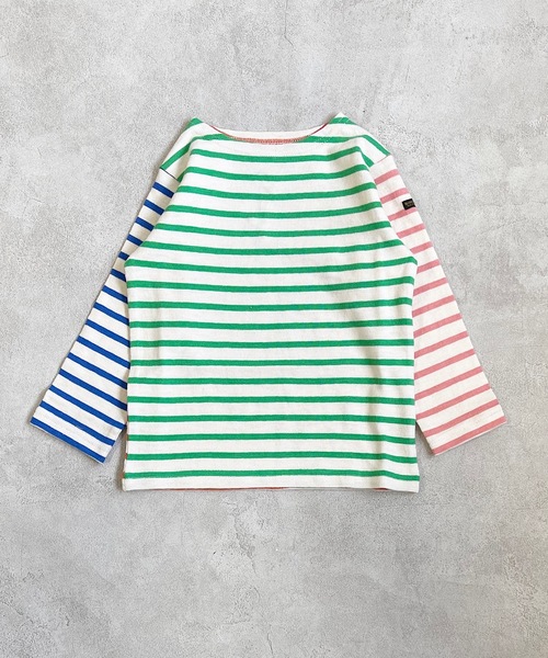 BIG FIELD（ビッグフィールド）の「ボーダーボートネックロンT（80～150cm）（Tシャツ/カットソー・キッズ・オフホワイト/ピンク/オレンジ/ブルー/グリーン/グリーン系その他・90/100/110/120/80/130/95/140/150）」の13枚目の写真