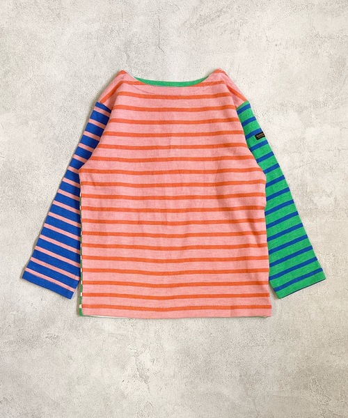 BIG FIELD（ビッグフィールド）の「ボーダーボートネックロンT（80～150cm）（Tシャツ/カットソー・キッズ・オフホワイト/ピンク/オレンジ/ブルー/グリーン/グリーン系その他・90/100/110/120/80/130/95/140/150）」の15枚目の写真