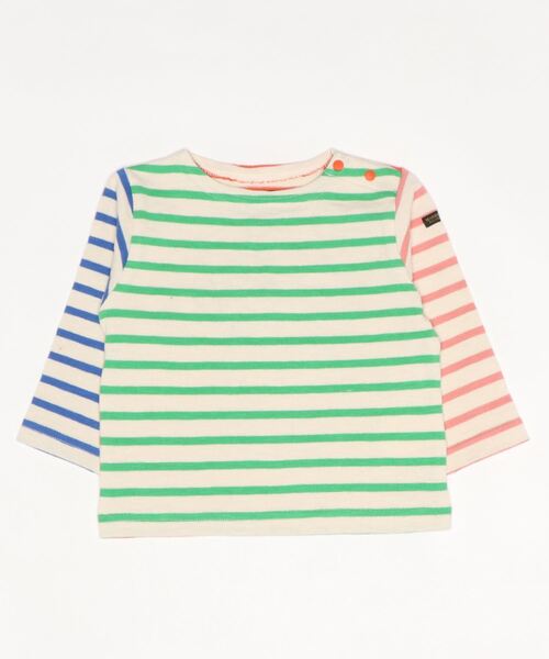 BIG FIELD（ビッグフィールド）の「ボーダーボートネックロンT（80～150cm）（Tシャツ/カットソー・キッズ・オフホワイト/ピンク/オレンジ/ブルー/グリーン/グリーン系その他・90/100/110/120/80/130/95/140/150）」の22枚目の写真