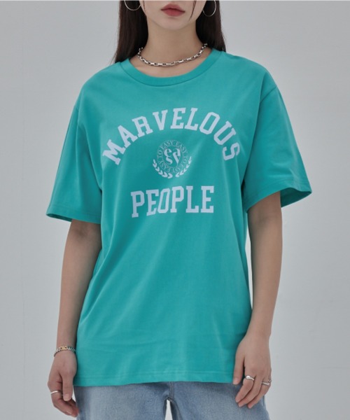 [  Jeans] ステッチロゴイージー半袖Tシャツ A'GEM/9 × .kom『TOEASY/トゥイージー』Marblus short-sleeved T