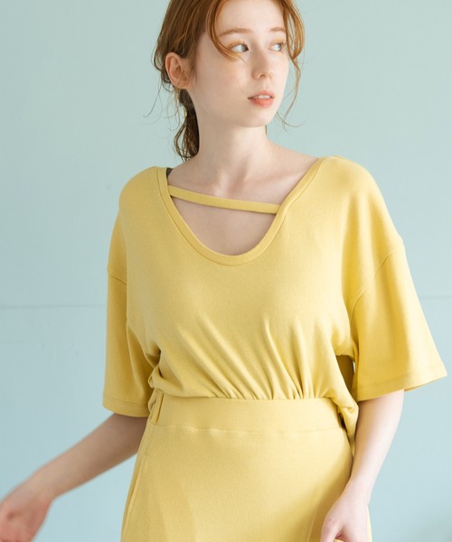 Crisp（クリスプ）の「スラッシュネックTシャツ（Tシャツ/カットソー・レディース・ブラウン/ピンク/イエロー・FREE）」の7枚目の写真