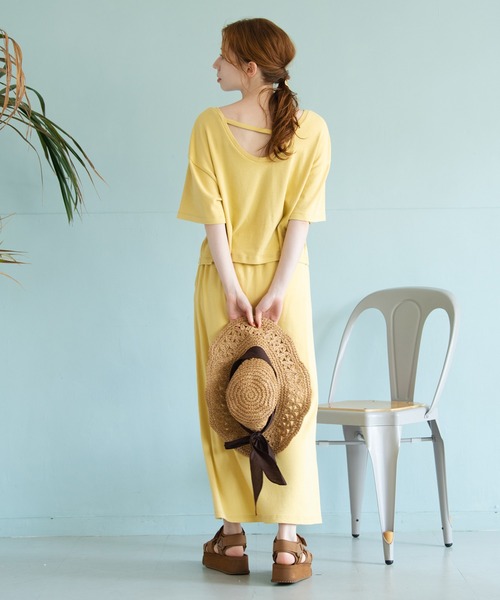 Crisp（クリスプ）の「スラッシュネックTシャツ（Tシャツ/カットソー・レディース・ブラウン/ピンク/イエロー・FREE）」の10枚目の写真