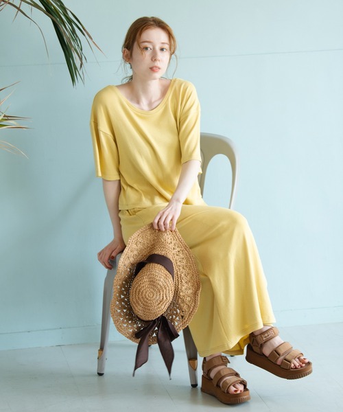 Crisp（クリスプ）の「スラッシュネックTシャツ（Tシャツ/カットソー・レディース・ブラウン/ピンク/イエロー・FREE）」の13枚目の写真