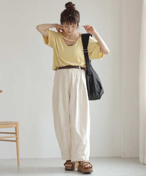 Crisp（クリスプ）の「スラッシュネックTシャツ（Tシャツ/カットソー・レディース・ブラウン/ピンク/イエロー・FREE）」の15枚目の写真