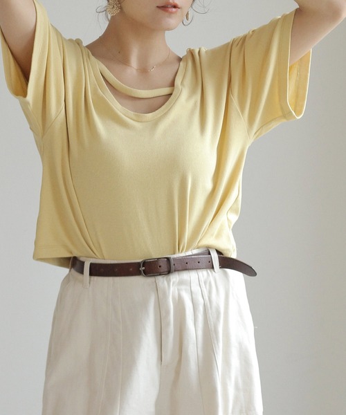 Crisp（クリスプ）の「スラッシュネックTシャツ（Tシャツ/カットソー・レディース・ブラウン/ピンク/イエロー・FREE）」の16枚目の写真