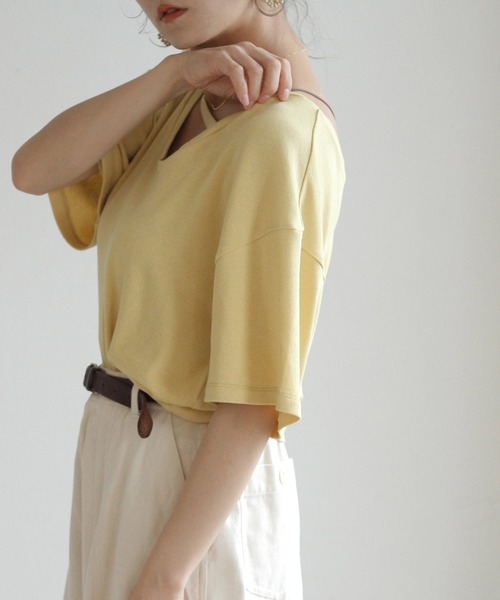 Crisp（クリスプ）の「スラッシュネックTシャツ（Tシャツ/カットソー・レディース・ブラウン/ピンク/イエロー・FREE）」の18枚目の写真