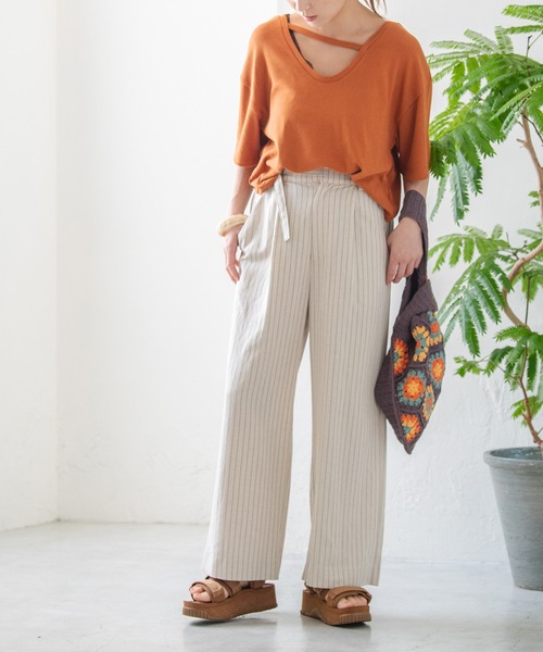 Crisp（クリスプ）の「スラッシュネックTシャツ（Tシャツ/カットソー・レディース・ブラウン/ピンク/イエロー・FREE）」の20枚目の写真